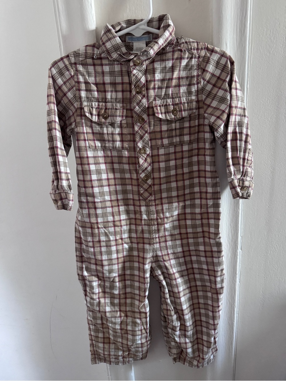 Janie and Jack  Plaid One-Piece Romper - Cream and Burgundy